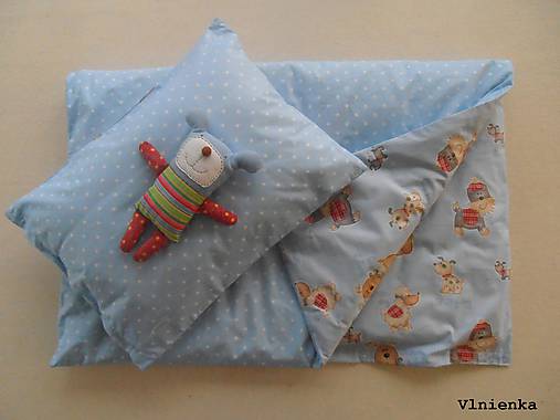 Detský textil - Obojstranné obliečky do postieľky 100% bavlna Hviezdička a Psíčkovia bledomodrá - 7780010_