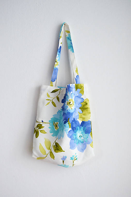  - Kvetovaná nákupná taška - modrá  - 7784537_