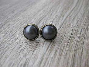 Náušnice - Perly - napichovačky 11mm (Sivé perly v bronze, č.717) - 7790900_