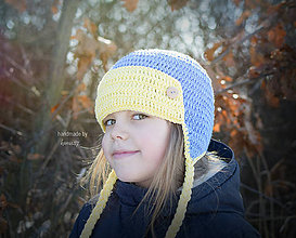 Detské čiapky - Prechodná ušianka ... "letecká modro-žltá" - 7799837_