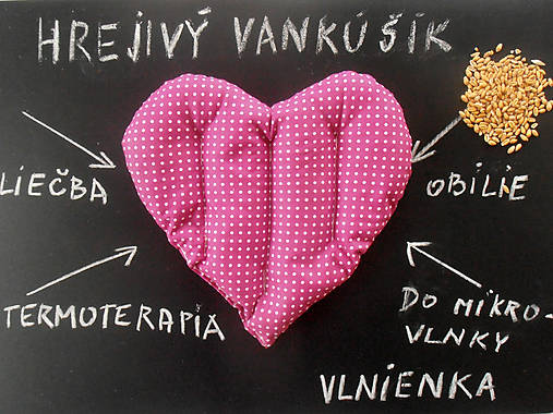 Úžitkový textil - Hrejivý vankúšik z obilia SRDCE Bodka ružová - 7801702_