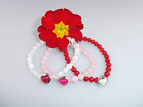 Sady šperkov - Valentínske náramky 3ks, ruženín, krištál, koral - 7798566_