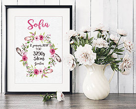 Detské doplnky - Personalizovaný print s údajmi o narodení bábätka A4 - Bohemian - 7803444_
