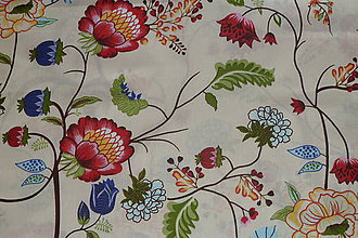 Textil - Látka Farebné kvety na smotanovej - 7805425_