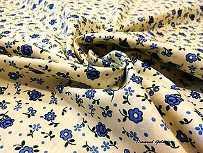 Textil - Bavlnená látka - Kvietočky modré mix - cena za 10 cm - 7813897_