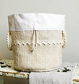 Úžitkový textil - Podšité vrecko na chlieb a pečivo z ručne tkaného ľanu 3v1 - 7811935_