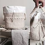 Úžitkový textil - Podšité vrecko na chlieb a pečivo z ručne tkaného ľanu 3v1 - 7811937_