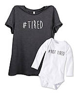 Topy, tričká, tielka - Dámske tričko+detské body= súprava MAMA #TIRED - 7819205_