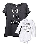 Topy, tričká, tielka - Dámske tričko+detské body= súprava MAMA KOFEIN - 7819227_