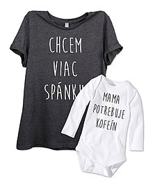 Topy, tričká, tielka - Dámske tričko+detské body= súprava MAMA KOFEIN - 7819227_