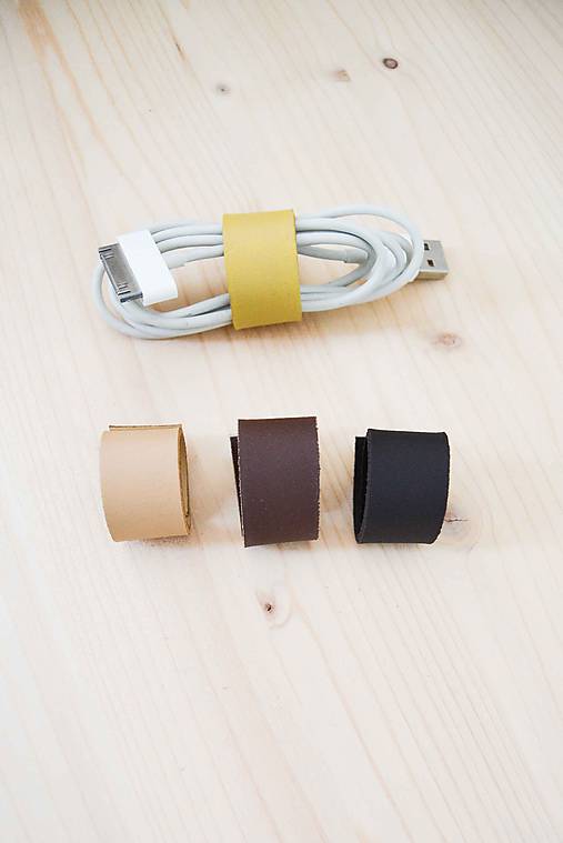 Iné doplnky - All leather... Cable organizer... Middle Brown - 7832458_