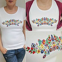 Topy, tričká, tielka - Vyšívané dámske tričko s veľkým ľudovým motívom - 7847109_