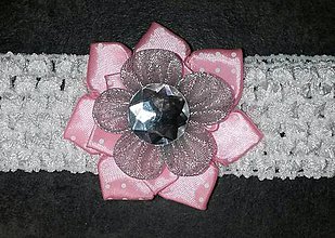 Detské doplnky - Detská elastická čelenka biela s ružovým kvetom - 7853685_