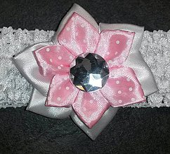 Detské doplnky - Detská elastická čelenka biela s ružovým kvetom - 7853726_