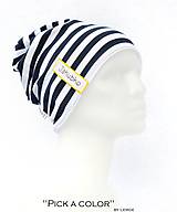 Detské čiapky - Bavlnená čiapka  s maľovaným menom Pick a color & prúžok navy - 7851851_