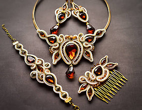 Sady šperkov - A Touch of Honey - náhrdelník, náušnice, náramok a hrebienok - 7852754_