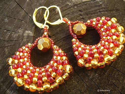 Náušnice - Vejáriky RUBÍNOVO ZLATÉ - 7855086_