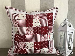 Úžitkový textil - Prehoz, vankúš patchwork vzor bielo - červený ( rôzne varianty veľkostí ) - 7863008_