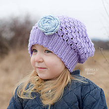 Detské čiapky - Prechodná baretka ... " lila s belasým kvietkom " - 7865566_