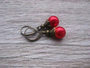 Náušnice - Perly v bronze (Červené perly v bronze č.764) - 7865687_