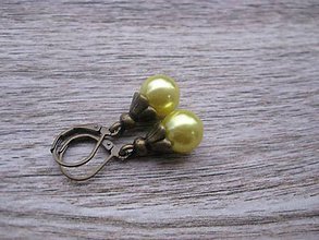Náušnice - Perly v bronze (Žlté perly v bronze č.765) - 7865746_