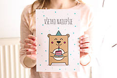 Papiernictvo - Narodeninová karta - medveď - 7869556_