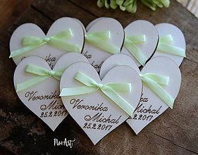 Darčeky pre svadobčanov - Svadobné magnetky srdiečko s mašličkou limetkovou - 7883738_