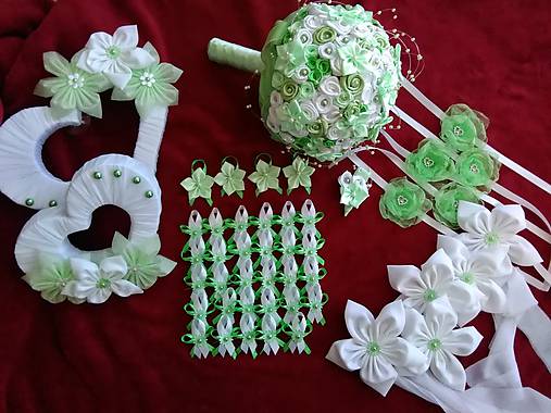 Kytice pre nevestu - Zelenobiela svadobná sada - 7882652_