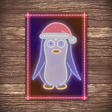 Grafika - Grafické vianočné svietidlo tučniak (viac druhov) (v čiapke) - 7890988_