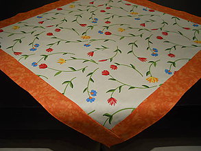 Úžitkový textil - Obrus - Kvety s oranžovým lemovaním - 7912054_
