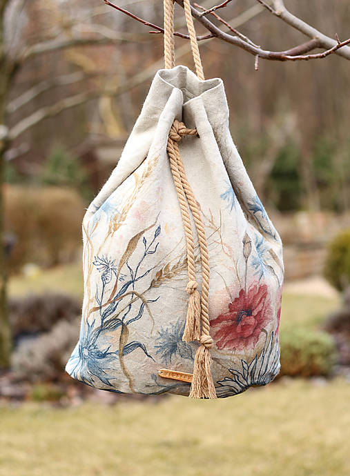 Ručne maľovaný ľanový batoh "Fleuri"
