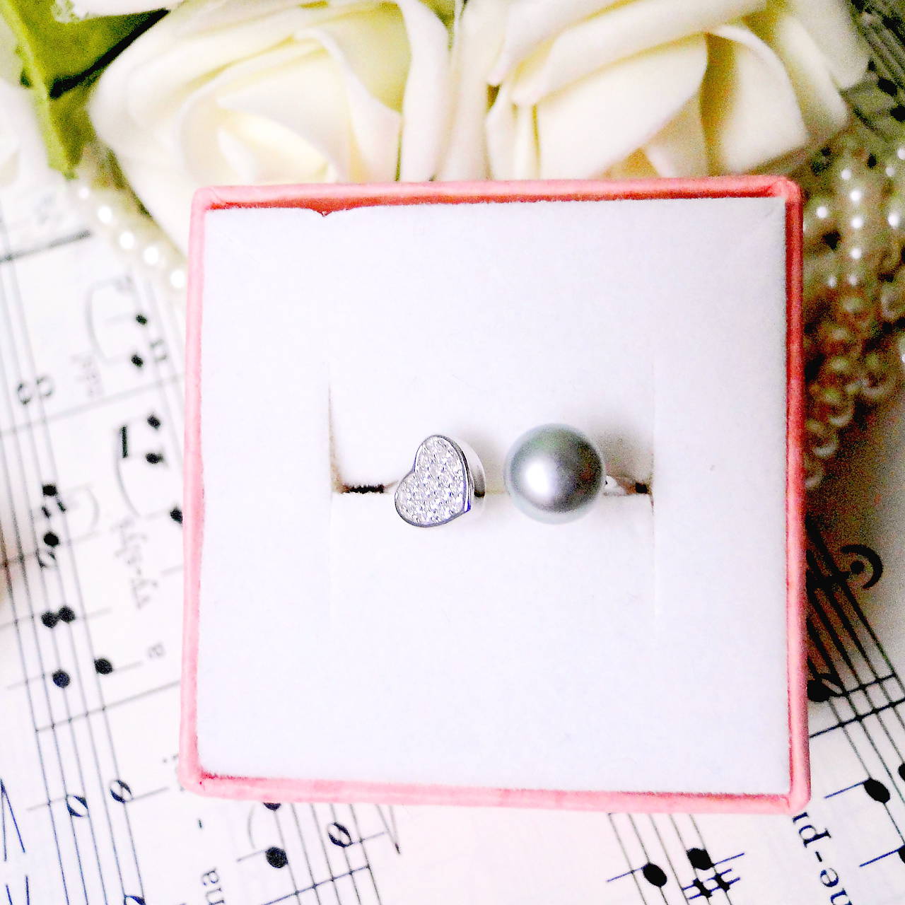 Elegant Silver Heart& Freshwater Pearl Ring / Strieborný prsteň so zirkónovým srdcom a pravou sladkovodnou perlou