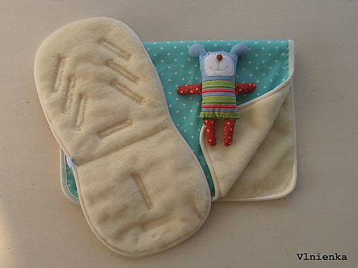Detský textil - Mentolová MERINO súprava do kočíka podložka a deka Hviezdička minty mentol - 7933811_