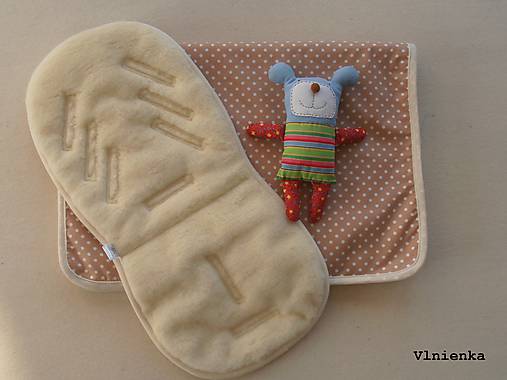 Detský textil - Bodkovaná MERINO súprava do kočíka podložka a deka béžová - 7934132_