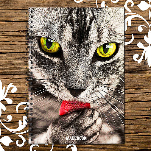 Papiernictvo - MADEBOOK špirálový zošit A5 - mačka - 7953572_