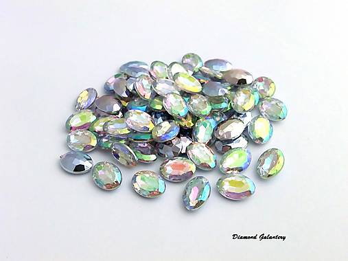 Galantéria - Ozdobný ovál 10x14 mm - AB crystal - 7957349_