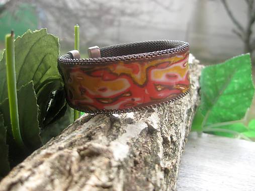 Náramky - Hrubý mozaikový náramok cuff (Mosadzný náramok zlato - kávovo - červený č.815) - 7961454_