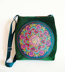 Veľké tašky - Veliká smaragdová taška s maľovaným vreckom - 7970542_