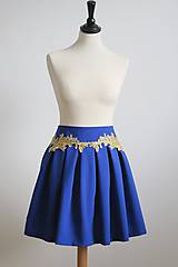 Sukne - modrá sukňa so zlatou čipkou - 7969390_