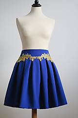 Sukne - modrá sukňa so zlatou čipkou - 7969391_
