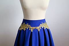 Sukne - modrá sukňa so zlatou čipkou - 7969393_