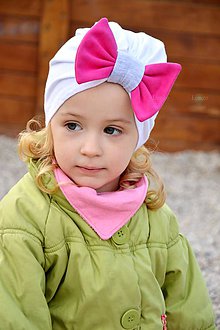 Detské čiapky - Turban čiapka biela s mašlou - 7972338_