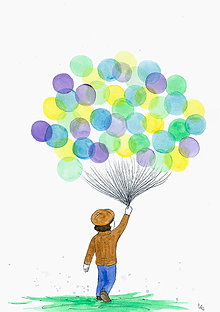 Kresby - Boy with balloons, obrázok - 7973277_
