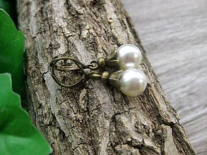 Náušnice - Perly v bronze (Smotanovo biele perly v bronze č.822) - 7979302_