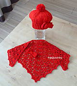 Detské čiapky - Cervena baretka s maslou + satka - 7984454_