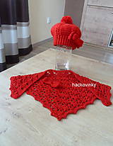 Detské čiapky - Cervena baretka s maslou + satka - 7984456_