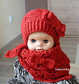 Detské čiapky - Cervena baretka s maslou + satka - 7984457_