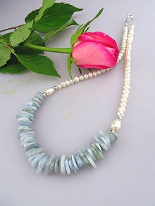 Náhrdelníky - Perly akvamarín strienro náhrdelník - 7986061_