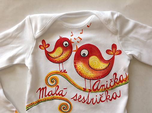 Maľované s motívom vtáčikov-sestričiek (... s nápisom Malá sestrička (meno) na body)
