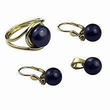 Sady šperkov - Zlatá súprava s tmavými perlami - 8015980_